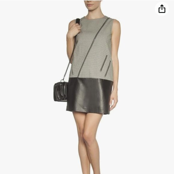 Dina Agam Anthropologie White Black Houndstooth & Lambskin Leather Sheath Dress - Picture 11 of 11